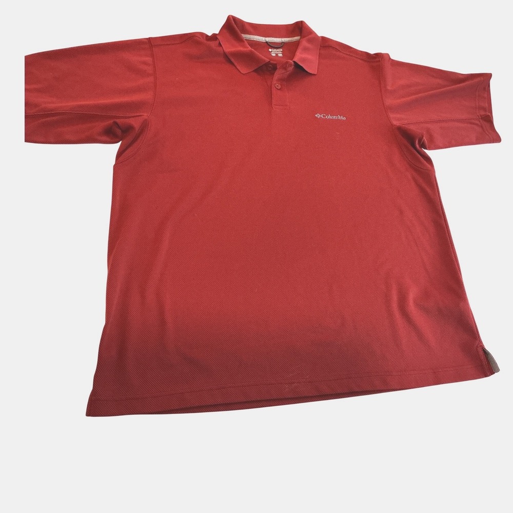 Columbia Mens Large Red Short Sleeve Waffle Knit Performance Polo Shirt Logo